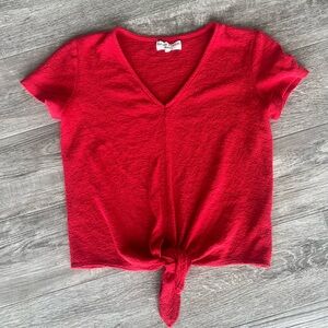 Madewell Red Short Sleeve Tie-Front Top